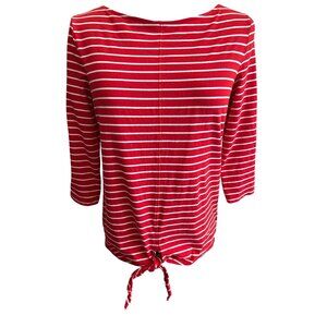 Jones New York Red & White Striped Boat Neck Top 3/4 Sleeves Size Medium